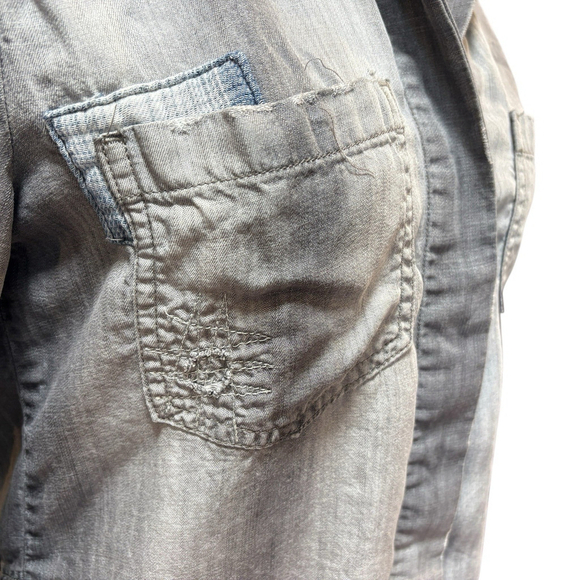 Cloth & Stone Anthropologie Shirt Distressed Chambray Gray Patches Sz. XS - Picture 3 of 12